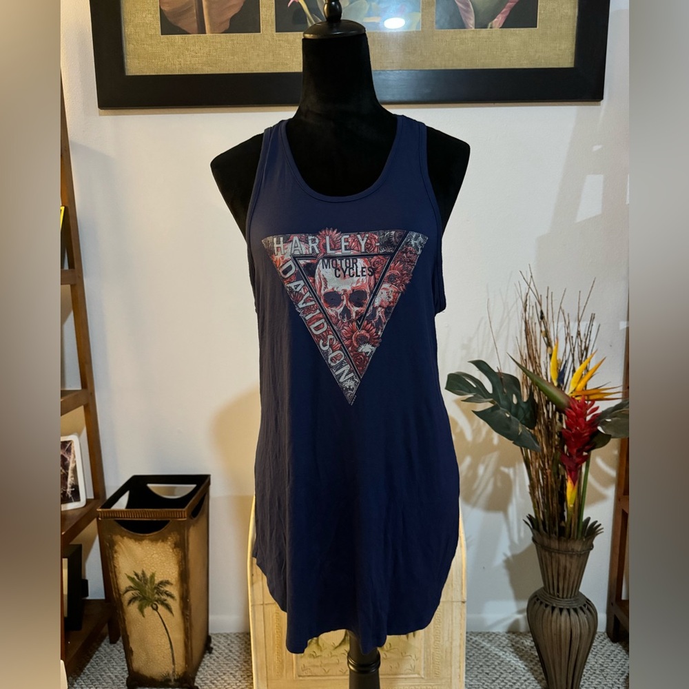 Cowboy Harley-Davidson of Austin Texas Women's Navy-Blue Tank Top Skull L NWT